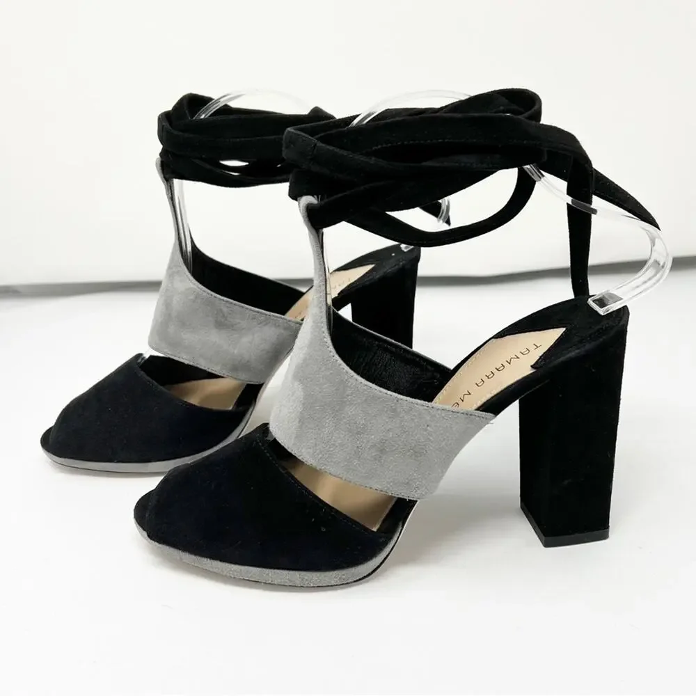 Tamara Mellon Tied Up Peep Toe Block Heels Size 38